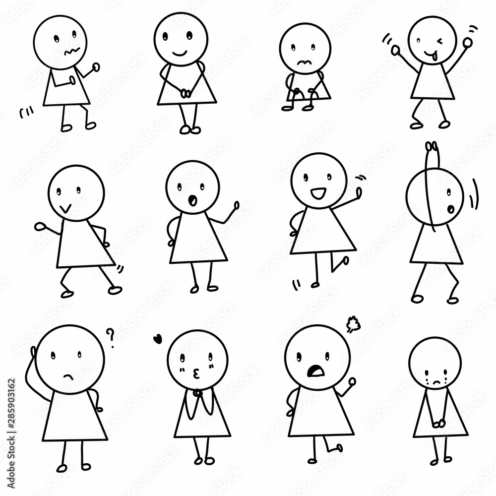 A set of stick figure in many charactor, doodle of people