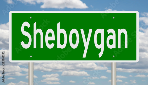 Rendering of a green highway sign for Sheboygan Wisconsin photo