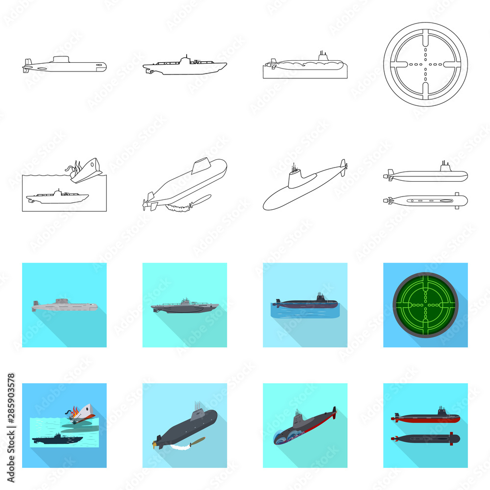 Vector design of war and ship sign. Set of war and fleet stock symbol for web.