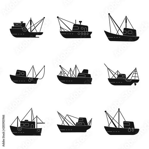 Isolated object of shipping and yacht logo. Set of shipping and fishing stock vector illustration.