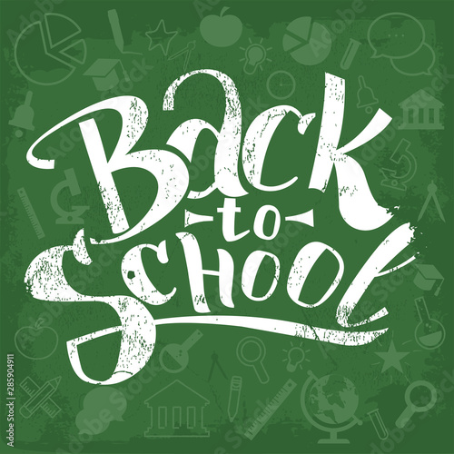 Back to School Typographical Background On Chalkboard With Icon Elements. Vector illustration.