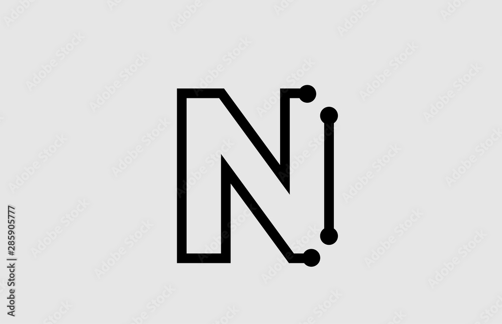 N letter alphabet logo design with line and dots N letter alphabet logo design with line and dots