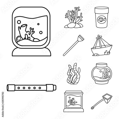 Vector illustration of fishbowl and accessory logo. Set of fishbowl and care stock vector illustration.