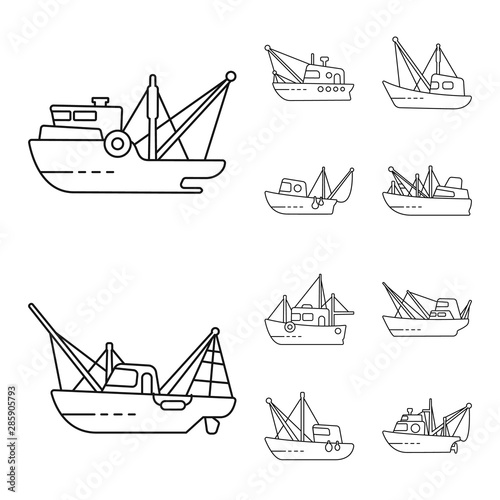 Isolated object of commercial and vessel symbol. Collection of commercial and speedboat stock symbol for web.