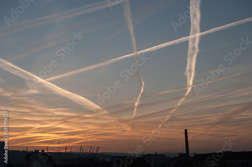 Chemtrail Sky at sunset photo