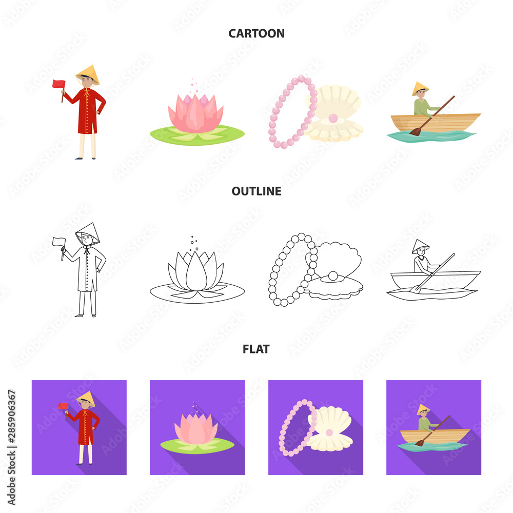 Vector illustration of country and asia sign. Collection of country and oriental stock vector illustration.