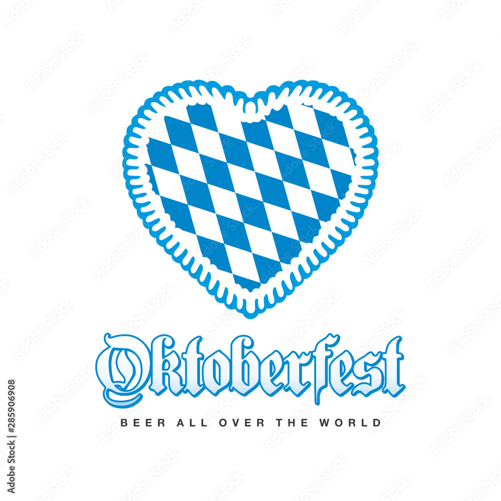 Oktoberfest Beer Festival 2019 Bavarian gingerbread heart blue white background