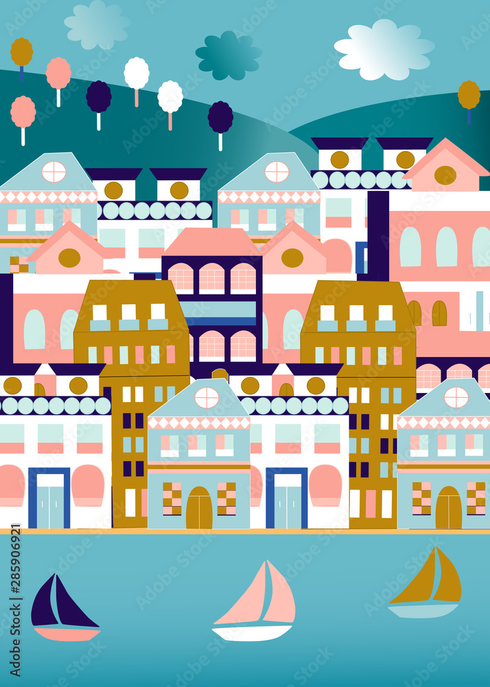 Colorful city view illustration