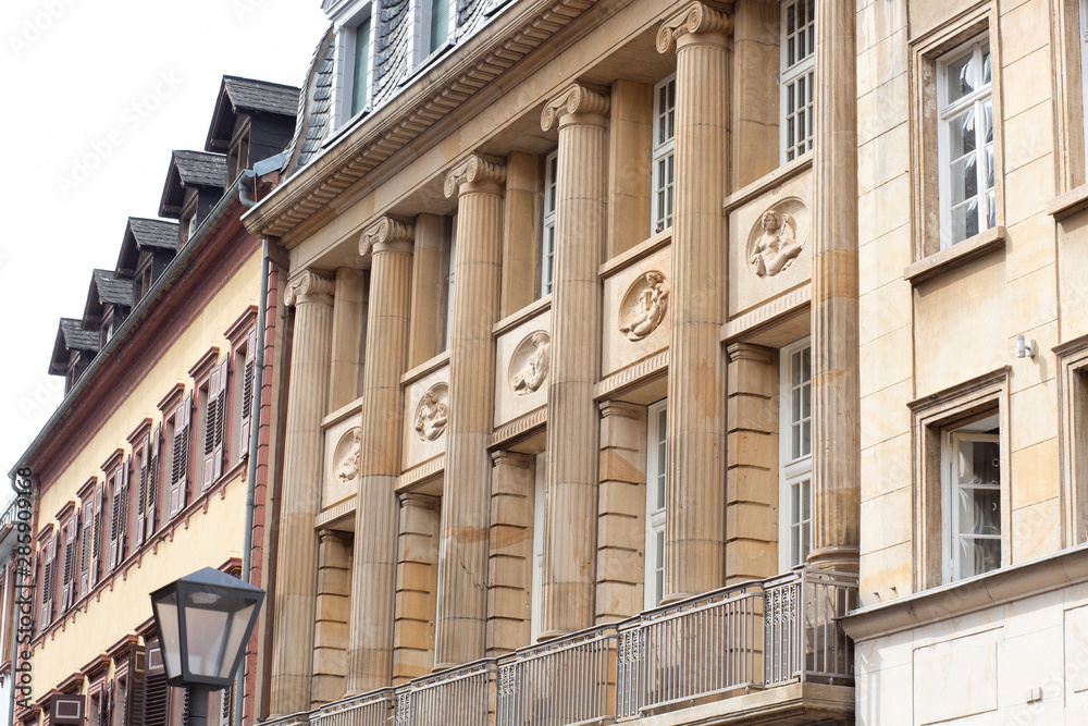Heidelberg, Baden Württemberg / Germany 16.08.2019: Detail of Old Buidling with Hand Made Statues