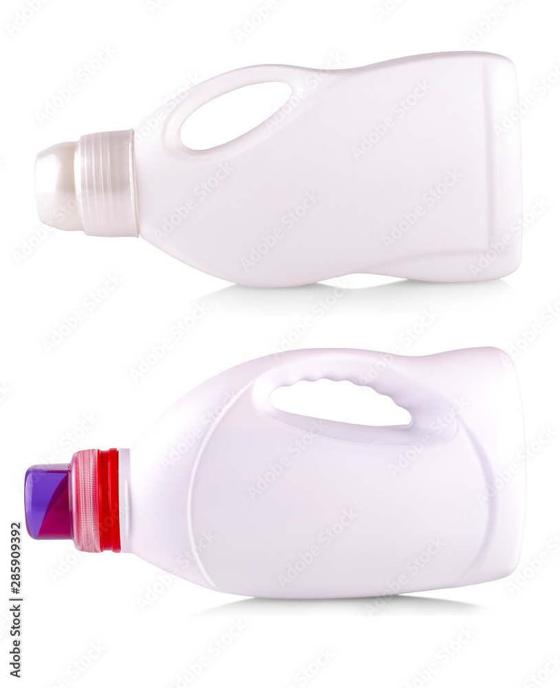 The white plastic bottle with a handle on white The white plastic bottle with a handle on white