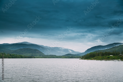 Norway. Beautiful Lake Kroderen In Summer Cloudy Day. Norwegian Nature. Kroderfjorden In Municipality Of Krodsherad In Buskerud  Norway