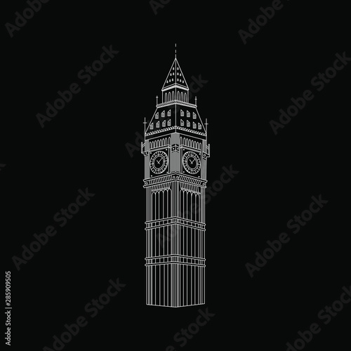 Big Ben in London negative outline vector.