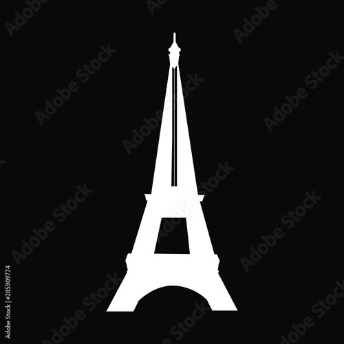 Eiffel Tower negative silhouette symbol of Paris France.