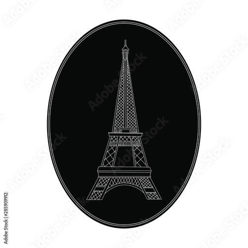 Eiffel Tower negative logo symbol of Paris France.