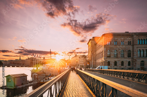 Stockholm, Sweden. Skeppsholmsbron - Skeppsholm Bridge. Famous Popular Place Landmark Destination. Scandinavia Travel