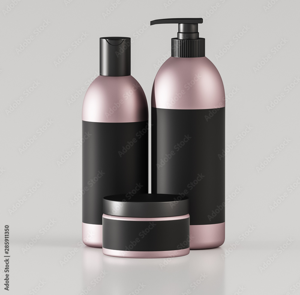 Set of three containers for cosmetics - 3D illustration Set of three containers for cosmetics - 3D illustration