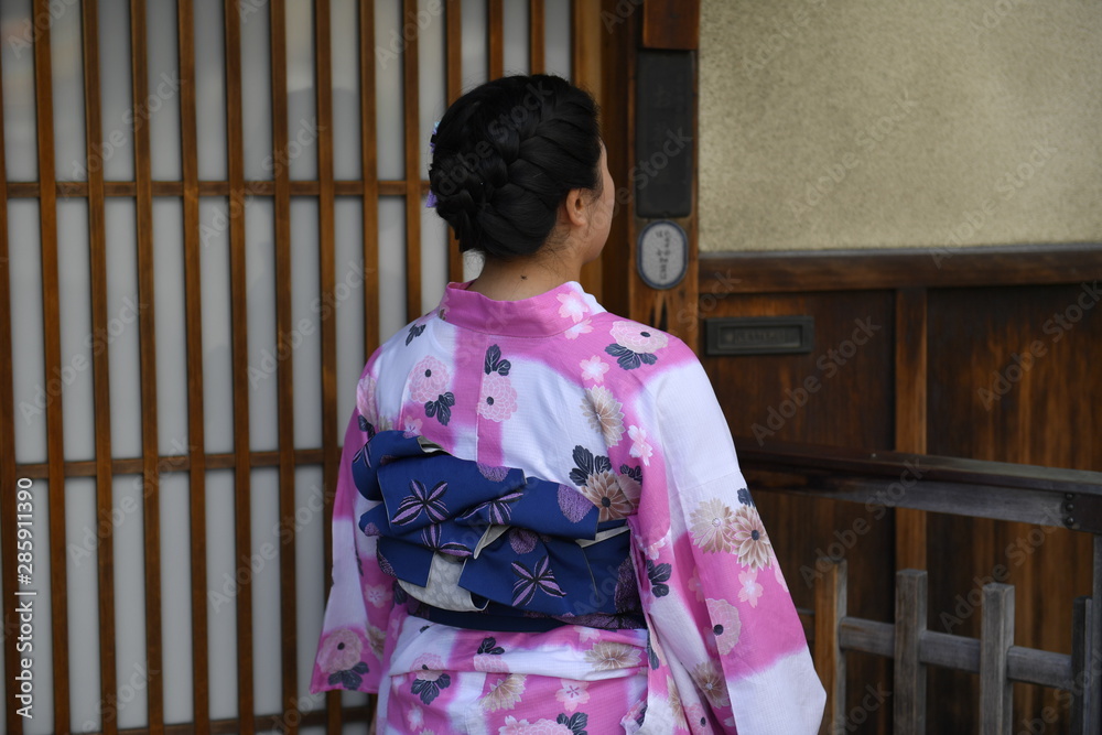 People in Japanese traditional kimono clothes at Kyoto, Japan.