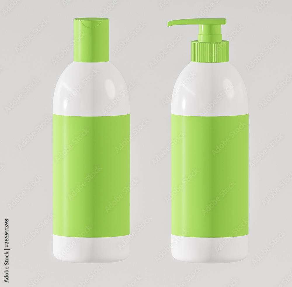 Set of two cosmetics containers with labels - 3D illustration Set of two cosmetics containers with labels - 3D illustration