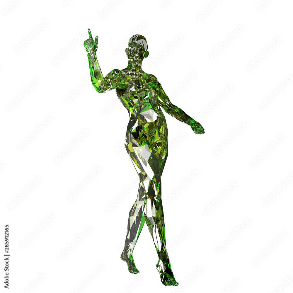 Fashionable, stylish mirror abstract figure of a woman presses a button in a beautiful pose Fashionable, stylish mirror abstract figure of a woman presses a button in a beautiful pose