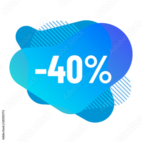 abstract fluid vector bubbles with discounts. discount 40 percent off sale offer blue color bubbles. abstract gradient banner with flowing liquid shapes illustration for promo advertising discounts