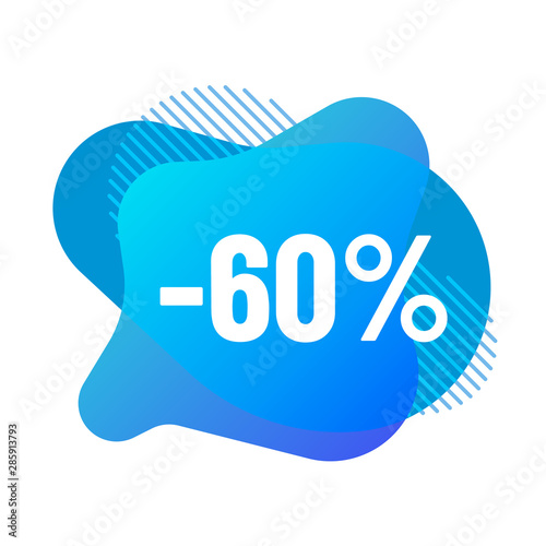 abstract fluid vector bubbles with discounts. discount 60 percent off sale offer blue color bubbles. abstract gradient banner with flowing liquid shapes illustration for promo advertising discounts