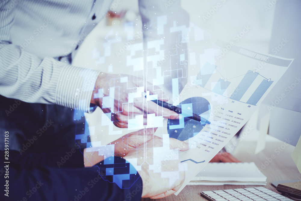 Writing man's hand with technology Ai icons. Writing man's hand with technology Ai icons.