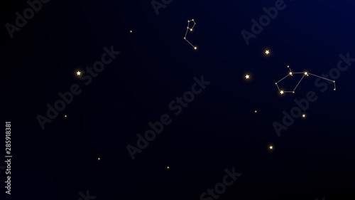 Constellation Map. Astronomical Print. Mystic Cosmic Sky with Many Stars.     Dark Blue Galaxy Pattern. Vector Stars in Space Background.