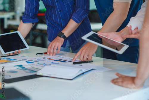 Business Corporate team brainstorming with chart and checking and analysis