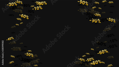 Percent Sings on Dark Background. Black Poster with Silver Percent Sings and Snowflakes. Vector Discount Sale Background.