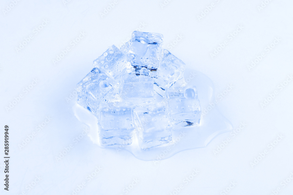 Obraz premium Ice crystal cubes, space for text or design.