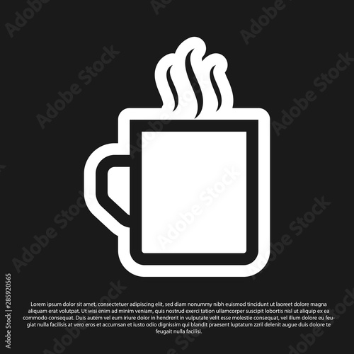 Black Coffee cup flat icon isolated on black background. Tea cup. Hot drink coffee. Vector Illustration