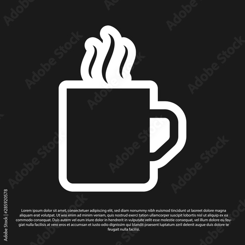 Black Coffee cup flat icon isolated on black background. Tea cup. Hot drink coffee. Vector Illustration