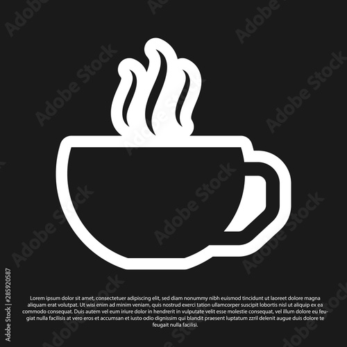 Black Coffee cup flat icon isolated on black background. Tea cup. Hot drink coffee. Vector Illustration