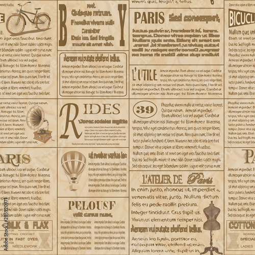 Old newspaper french seamless  background.	