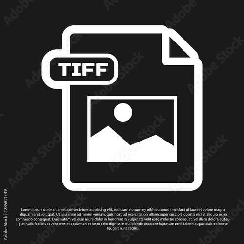 Black TIFF file document. Download tiff button icon isolated on black background. TIFF file symbol. Vector Illustration