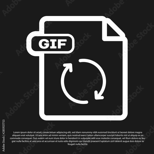 Black GIF file document. Download gif button icon isolated on black background. GIF file symbol. Vector Illustration