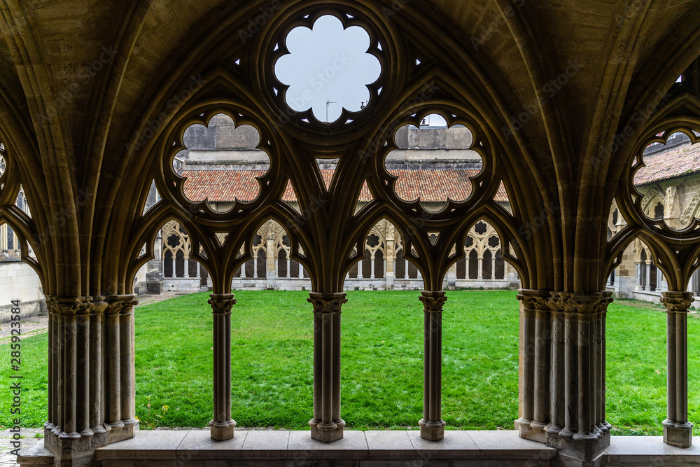 Gothic style decorations in the cloister of Bayonne Cathedral (Cathedral Sainte-Marie), France