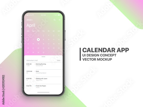 Calendar App Concept April 2020 Page with To Do List and Tasks UI UX Design Mockup Vector on Frameless Smartphone Screen Isolated on White Background. Planner Application Template for Mobile Phone