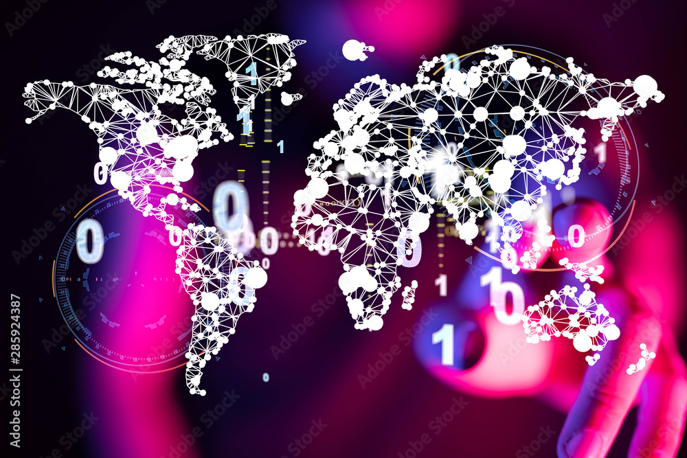 Fototapeta premium Global network connection. World map point and line composition concept