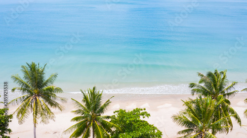 Fototapeta Naklejka Na Ścianę i Meble -  Aerial view palm beach in tropical idyllic paradise island.