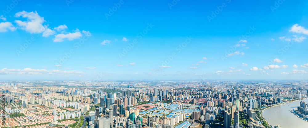 Fototapeta premium Widok z lotu ptaka i panoramę miasta Szanghaj