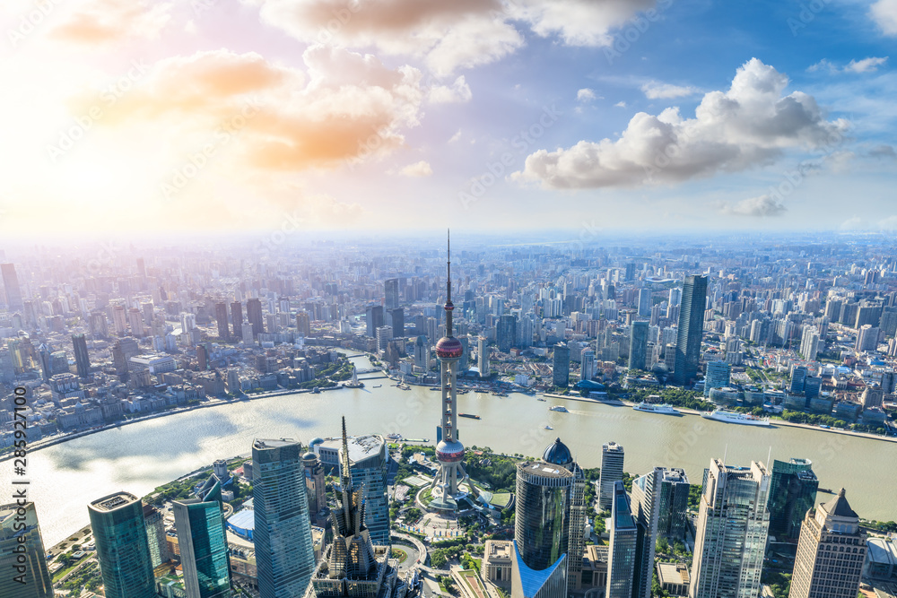 Fototapeta premium Aerial view and skyline of Shanghai cityscape