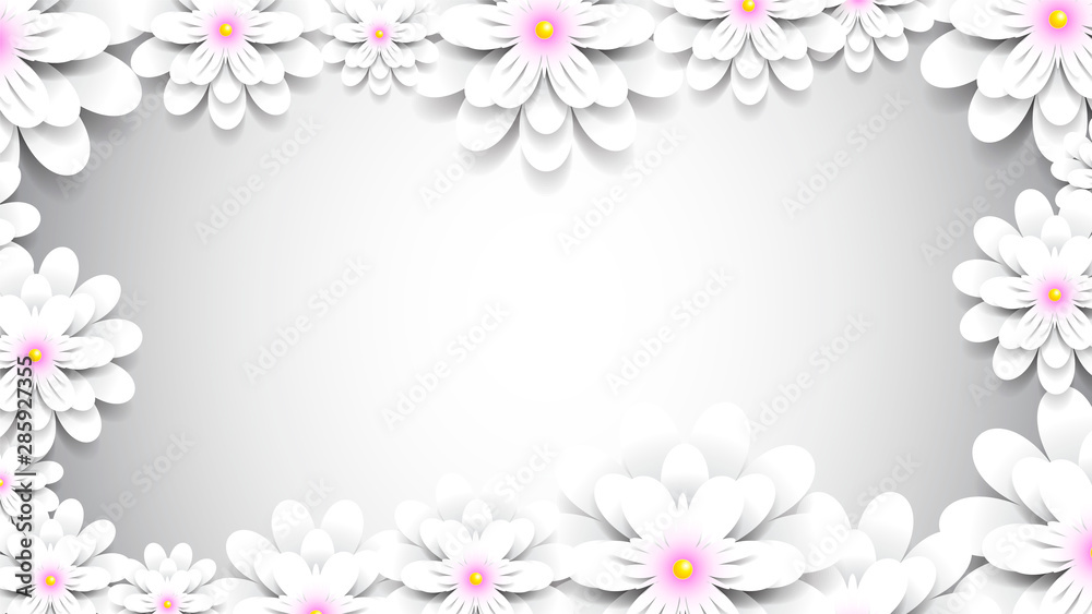 Paper cut art flowers background