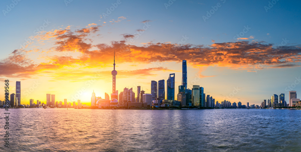 Sunrise cityscape and skyline of Shanghai