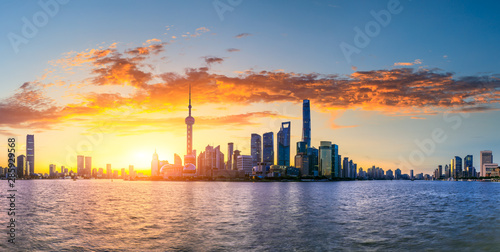 Sunrise cityscape and skyline of Shanghai