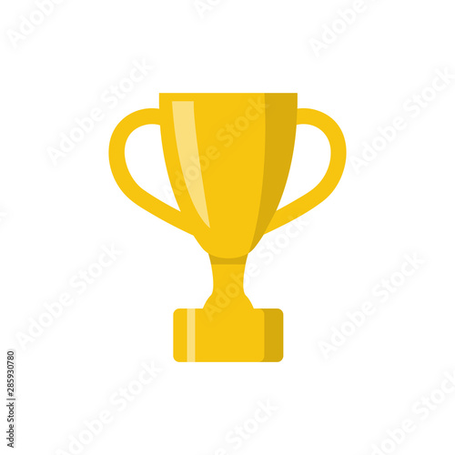 Golden shining cup icon. Vector illustration of prize with two grips with cap. Object isolated on white background