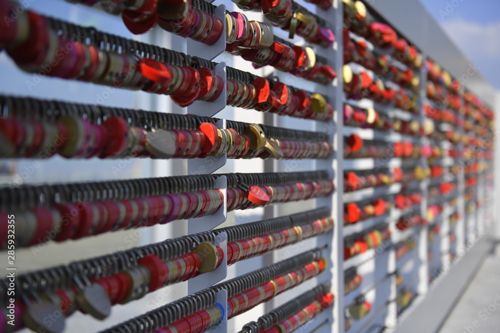 Heart shaped locks at the roof of Umeda sky building in Osaka, Japan