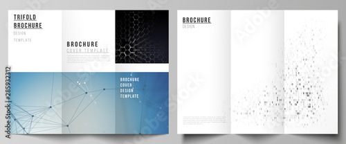 The minimal vector illustration of editable layouts. Modern creative covers design templates for trifold brochure or flyer. Technology, science, future concept abstract futuristic backgrounds.
