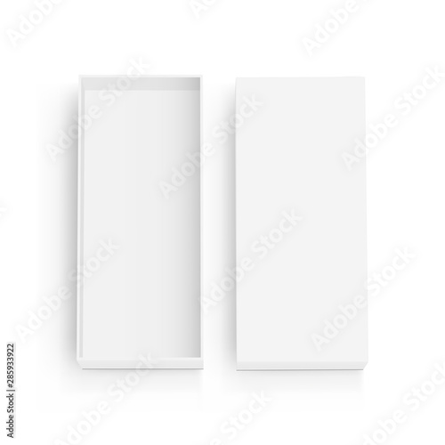 Empty rectangular box with lid mockup - top view. Vector illustration photo