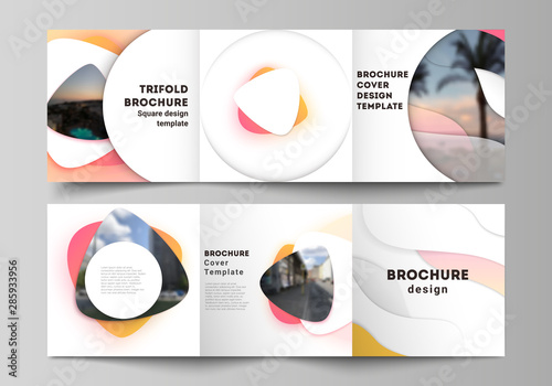 The minimal vector editable layout of square format covers design templates for trifold brochure, flyer, magazine. Yellow color gradient abstract dynamic shapes, colorful geometric template design.